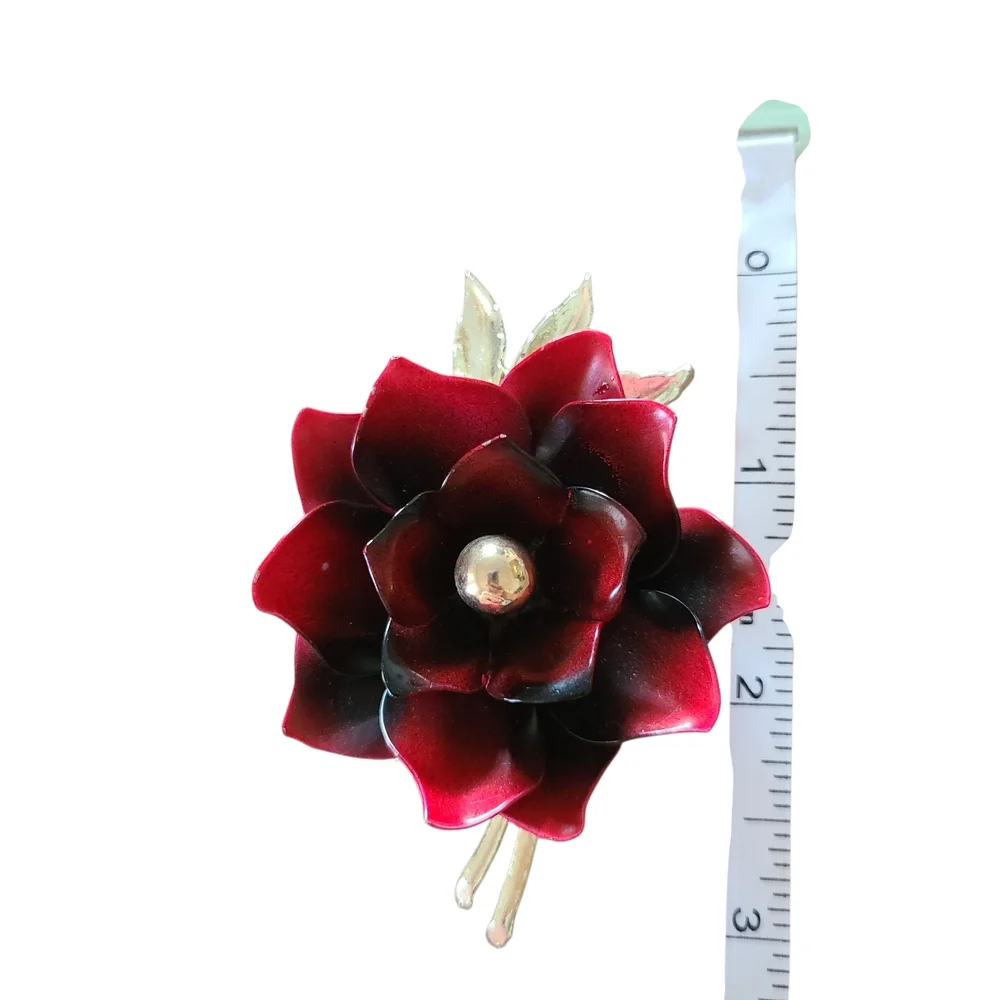 Vintage CORO Red Rose Brooch Pin